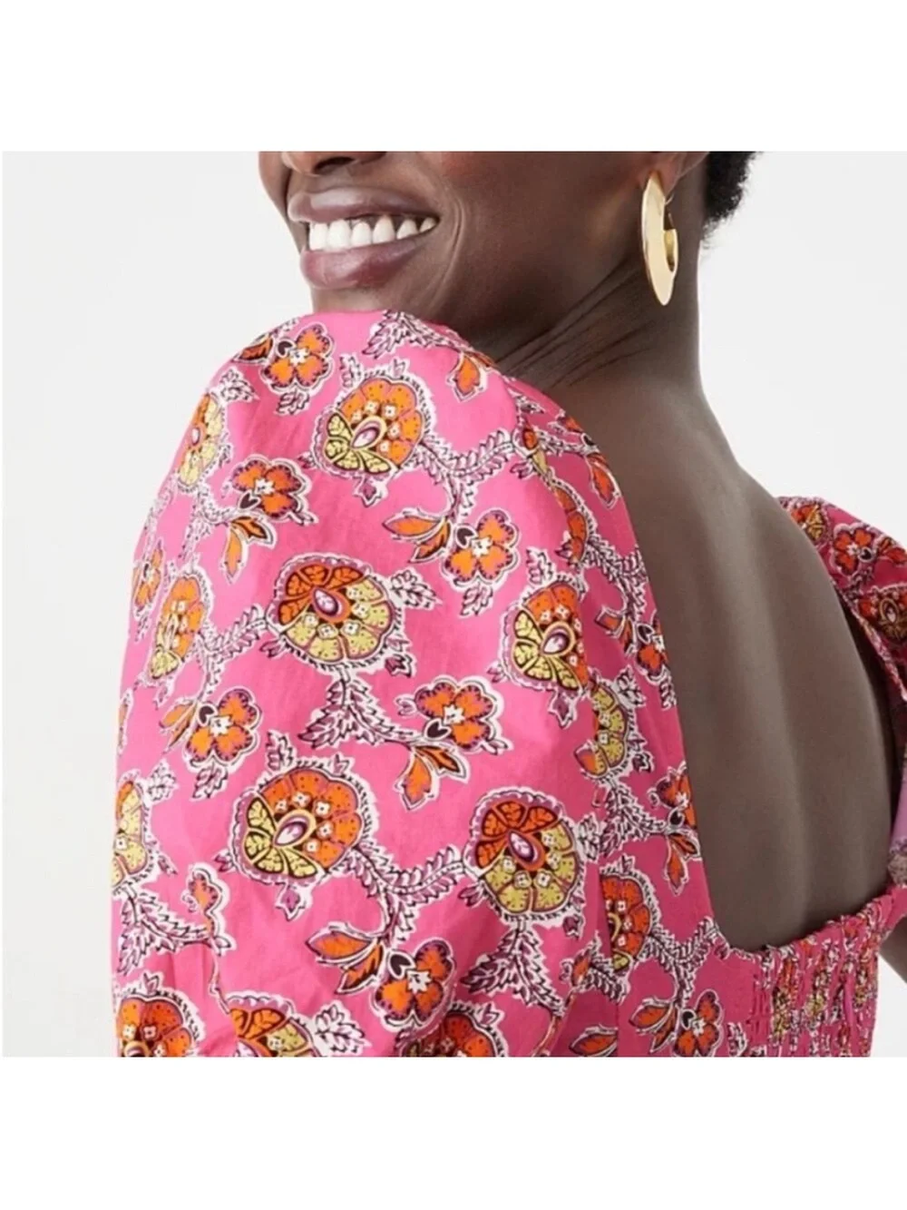 J. CREW Collection Puff-Sleeve Square-neck Top Ratti Pink Cottagecore Size 6